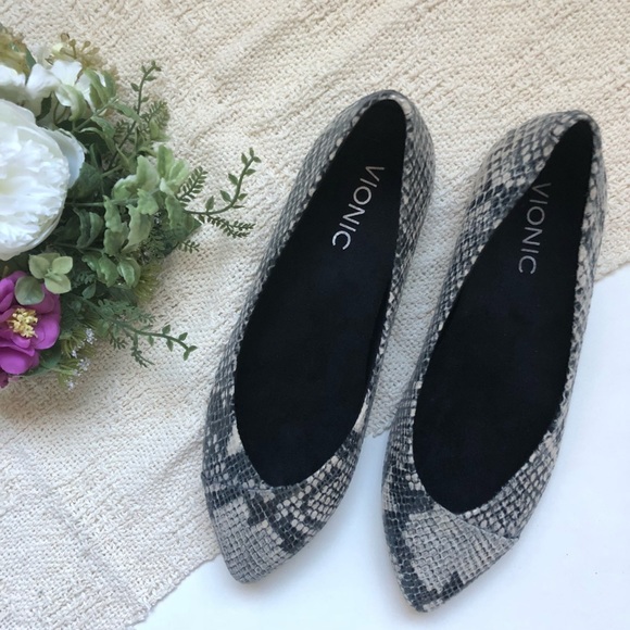 snakeskin print flats